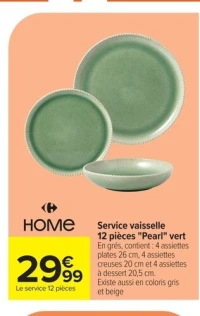 Service vaisselle 12 pièces "Pearl" vert