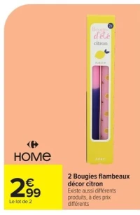 2 Bougies flambeaux décor citron