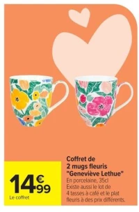 Coffret de 2 mugs fleuris "Geneviève Lethu"