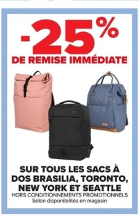LES SACS À DOS BRASILIA, TORONTO, NEW YORK ET SEATTLE