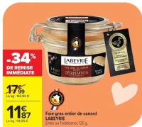 Foie gras entier de canard LABEYRIE Entier ou Traditionnel, 125 g .