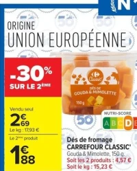 Dés de fromage CARREFOUR CLASSIC' gouda & mimolette, 150 g .
