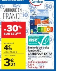 Emincés de truite fumée ASC Carrefour Extra