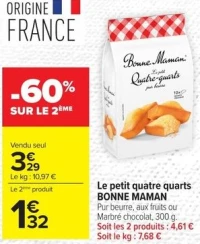 Le petit quatre quarts BONNE MAMAN Pur beurre, aux fruits ou Marbré chocolat, 300 g.