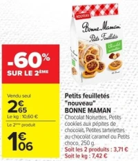 Petits feuilletés "nouveau" BONNE MAMAN Chocolat Noisettes, Petits cookies aux pépites de chocolat, Petites tartelettes au chocolat caramel ou Petits choco, 250 g.