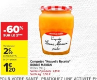 Compotée "Nouvelle Recette" BONNE MAMAN Pêches, 590 g.