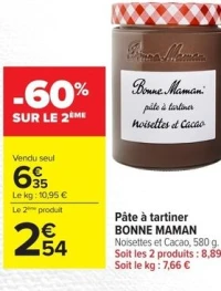 Pâte à tartiner BONNE MAMAN Noisettes et Cacao, 580 g.