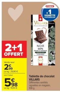 Tablette de chocolat VILLARS Différentes variétés signalées en magasin, 100 g .