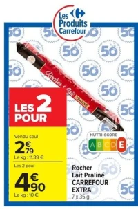 Rocher Lait Praliné CARREFOUR EXTRA 7 x 35 g .