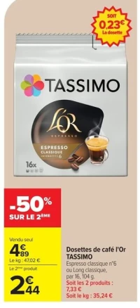 Dosettes de café l'Or TASSIMO