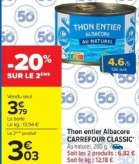 Thon entier Albacore CARREFOUR CLASSIC