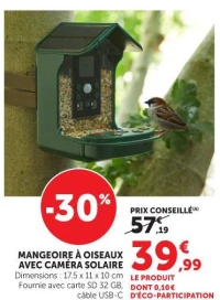 MANGEOIRE À OISEAUX AVEC CAMÉRA SOLAIRE