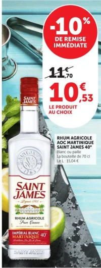 RHUM AGRICOLE AOC MARTINIQUE SAINT JAMES 40°