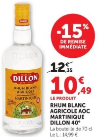 RHUM BLANC AGRICOLE AOC MARTINIQUE DILLON 40°