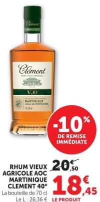 RHUM VIEUX AGRICOLE AOC MARTINIQUE CLEMENT 40°