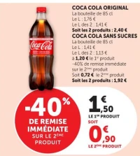 COCA COLA ORIGINAL ou COCA COLA SANS SUCRES