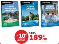 coffrets Wonderbox 3 jours gourmands en amoureux, 3 jours châteaux et belles demeures, 3 jours cocooning