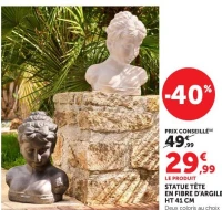 Statue tête en fibre d'argile HT 41 cm