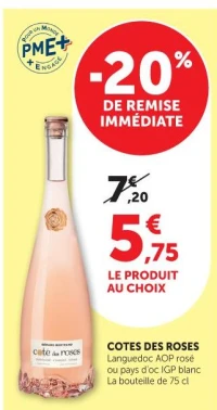 COTES DES ROSES Languedoc AOP rosé ou pays d'oc IGP blanc