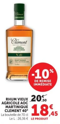 RHUM VIEUX AGRICOLE AOC MARTINIQUE CLEMENT 40°