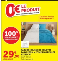 PARURE HOUSSE DE COUETTE 240X220CM + 2 TAIES D'OREILLER 63X63CM