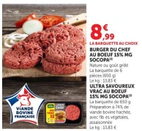 BURGER DU CHEF AU BOEUF 15% MG SOCOPA
