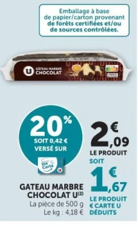 GATEAU MARBRE CHOCOLAT U(2) La pièce de 500 g