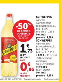 SCHWEPPES Agrumes ou indian tonic La bouteille de 1,5 L