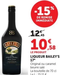 LIQUEUR BAILEY'S 17° Original ou caramel beurre salé La bouteille de 70 cl