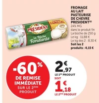 FROMAGE AU LAIT PASTEURISE DE CHEVRE PRESIDENT 24% MG dans le produit fin La bûche de 250 g