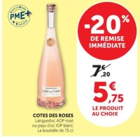 COTES DES ROSES Languedoc AOP rosé ou pays d'oc IGP blanc