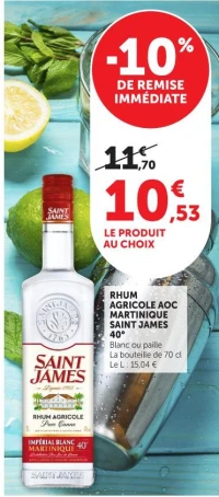 RHUM AGRICOLE AOC MARTINIQUE SAINT JAMES 40°