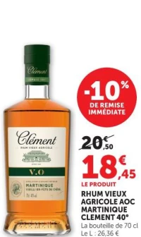 RHUM VIEUX AGRICOLE AOC MARTINIQUE CLEMENT 40°