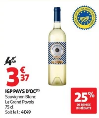 IGP PAYS D'OC(2) Sauvignon Blanc Le Grand Pavois 75 cl