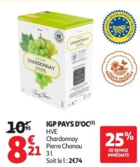 IGP PAYS D'OC(2) HVE Chardonnay Pierre Chanau 3 l