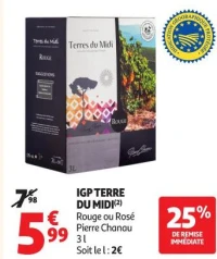 IGP TERRE DU MIDI(2) Rouge ou Rosé Pierre Chanau 3 l