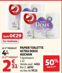 PAPIER TOILETTE ULTRA DOUX AUCHAN