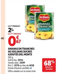 ANANAS EN TRANCHES AU JUS SANS SUCRES AJOUTÉS DEL MONTE