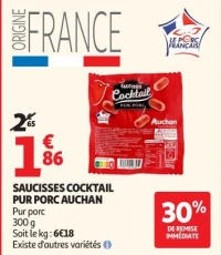 SAUCISSES COCKTAIL PUR PORC AUCHAN