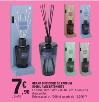 GRAND DIFFUSEUR DE PARFUM 500ML AVEC BÂTONNETS
