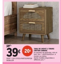 TABLE DE CHEVET 2 TIROIRS FINITION CANNAGE