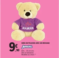 Jemini OURS EN PELUCHE AVEC UN MESSAGE