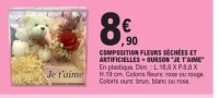 COMPOSITION FLEURS SÉCHÉES ET ARTIFICIELLES + OURSON "JE T'AIME"