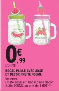 BOCAL PAILLE AVEC ANSE ET DECOR FRUITE 450ML