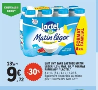 LAIT UHT SANS LACTOSE MATIN LÉGER 1,2% MAT. GR. FORMAT FAMILIAL "LACTEL"