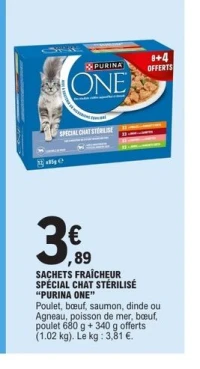 PURINA ONE SACHETS FRAÎCHEUR SPÉCIAL CHAT STÉRILISÉ