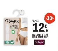LOT DE 2 SLIPS MIDI COTON BIO Playtex