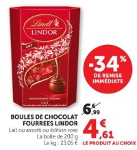 BOULES DE CHOCOLAT FOURREES LINDOR Lait ou assorti ou édition rose