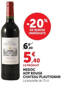 MEDOC AOP ROUGE CHATEAU PLAUTIGNAN La bouteille de 75 cl