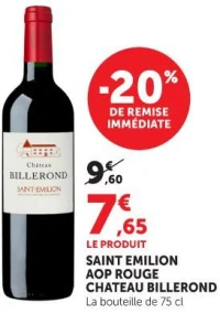 SAINT EMILION AOP ROUGE CHATEAU BILLEROND La bouteille de 75 cl